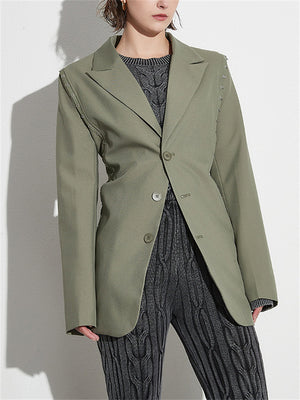 Women's Trendy Hook Design Single Breasted Lapel Blazer Coat