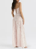 Ladies French Style Spaghetti Strap Backless Lace Long Dress