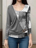 Women's Casual Contrast Color Patchwork Round Neck T-Shirt