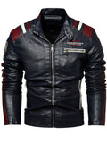 Men's Contrast Color Striped Faux Leather Jacket Winter Casual Motorcycle Style