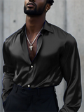 Men's Autumn Solid Color Silky Lapel Button Up Long Sleeve Shirts