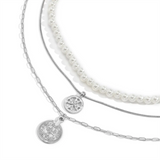 3pcs/Set Hollow Out Cross Flower Coin Pendant Beaded Necklaces