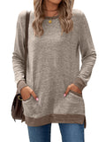Women's Leisure Crew Neck Long Sleeve Fitted Shirt with Pocket