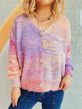 Women's Contrast Color V Neck Single Breasted Cardigan Sweater