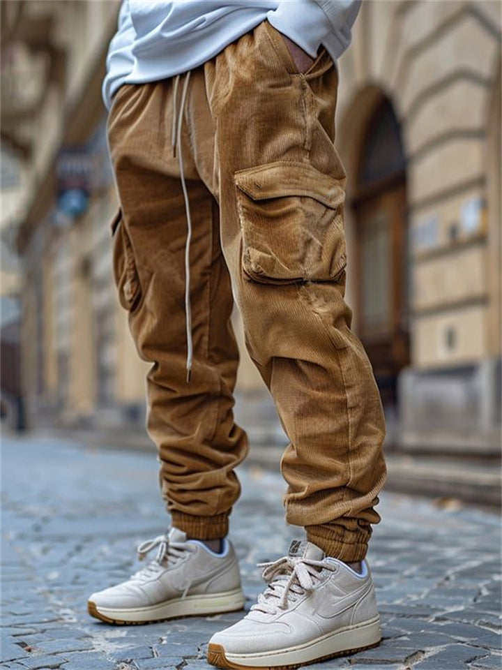 Men's Warm Corduroy Ankle-Tied Cargo Pants