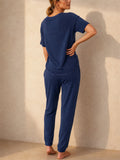 Women Viscose Lounge Set Button Down Off Shoulder Top Drawstring Pants