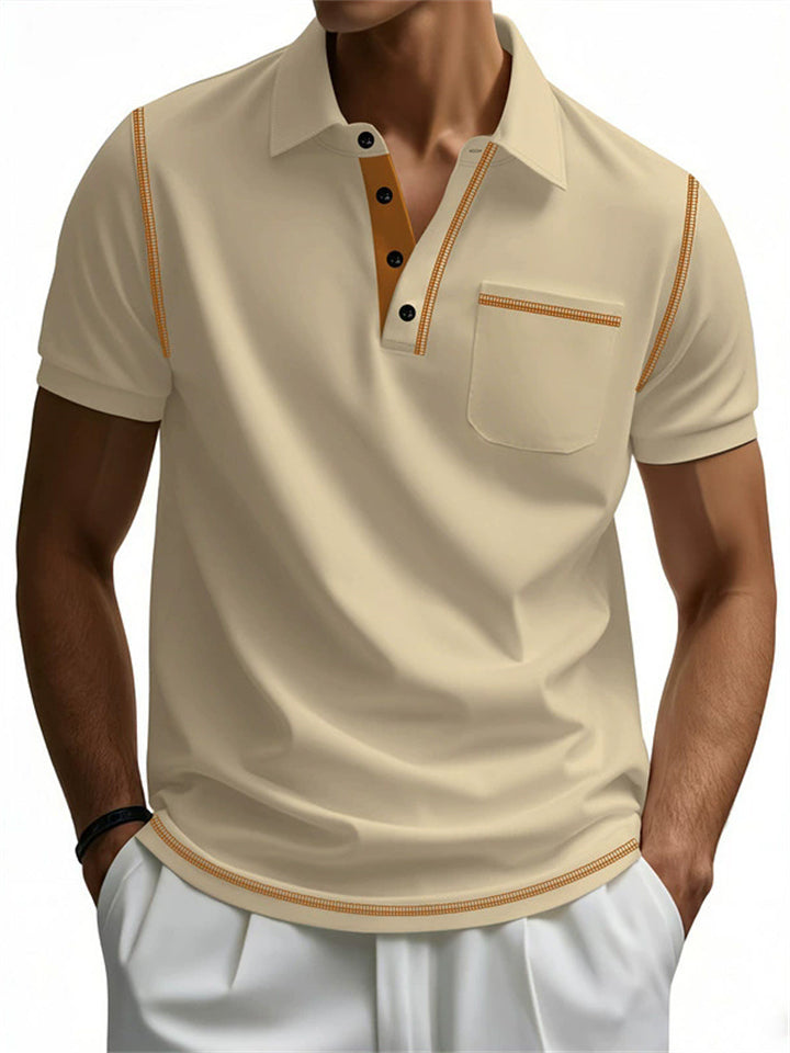 Male's Summer Simple Breathable Contrast Trim Short Sleeve Shirts