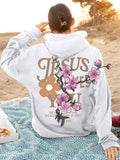 Women's Peach Flower Letter Print Oversized Hoodies with Pocket