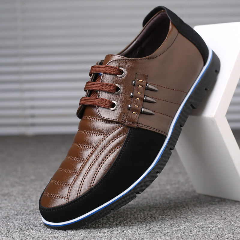 Men's Casual Faux Leather Flats Lace Up Shoes