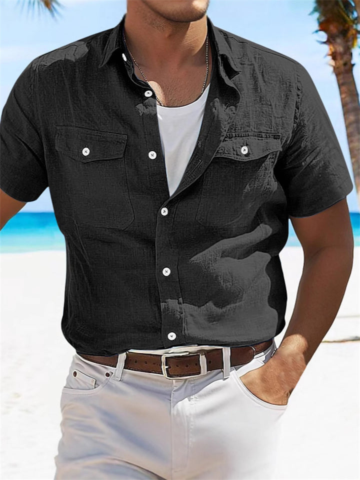 Men's Summer Solid Color Pockets Cargo Shirts