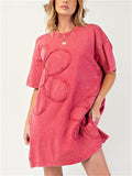 Women's 3D Flower Solid Color Short Sleeve T-Shirt Dress