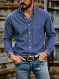 Men's Fashion Long Sleeved Button Up Shirts with Chest Pocket