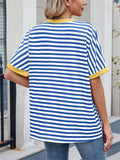 Women's Casual Contrast Color Striped Round Neck Short Sleeve T-Shirts
