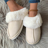 Snowy White Plush Liner Round Toe Home Slippers