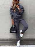 Women's Casual Solid Color Hooded Sweatshirts & Sweatpants Outfit