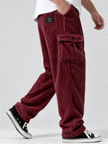 Men High Street Corduroy Drawstring Baggy Loose Cargo Pants