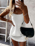 Women's  Summer Sexy Solid Color Drawstring Strap Dress