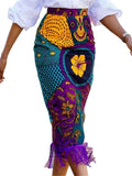 Women's Purple Fringe  Contrast Color High Rise Skirt