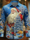 Men's Christmas Tree Santa Claus 3D Printed Lapel Long Sleeve Shirts