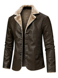 ‌Men's Winter Faux Leather Single Breasted Lapel Fleece Lined Jackets