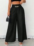 Women's High Waist Chain Decorated Comfy Wide Leg Pants