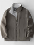 Men's Thicken Solid Color Patch Casual Zip Up Plus Size Fleece Coats