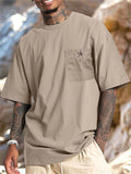 Men's Loose Solid Color Pockets Round Neck T-Shirts