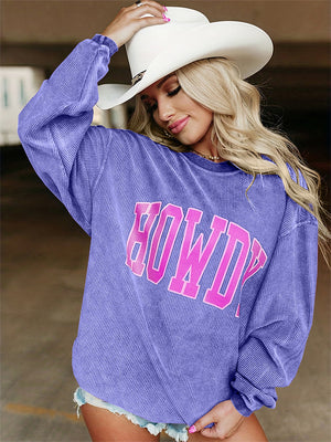 Women's Trendy Howdy Corduroy Crew Neck Sweatshirt