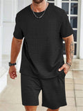 Men's Plaid O-Neck Short Sleeve Top and Drawstring Pants Set
