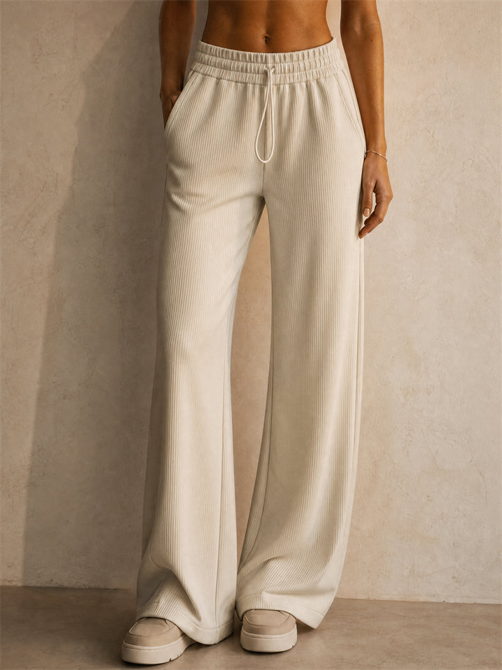 Women High Waist Wide Leg Ribbed Knit Lounge Pants