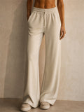 Women High Waist Wide Leg Ribbed Knit Lounge Pants