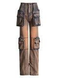 Female Multi-Pocket Loose Fit Cargo Denim Jeans