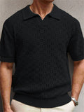 Male's Summer Casual Cool Solid Color Hollow Short Sleeve Knitted Shirts