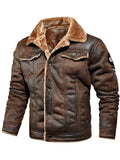 Men's Faux Suede Fleece Lined Warm Coat with Pockets and Patches