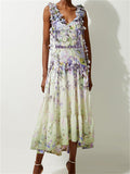 Women's French Style 3D Flower Strappy Swimsuit and Maxi Skirt Set