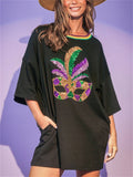 Women's Sequined Mask Pattern Short Sleeve Loose T-Shirt