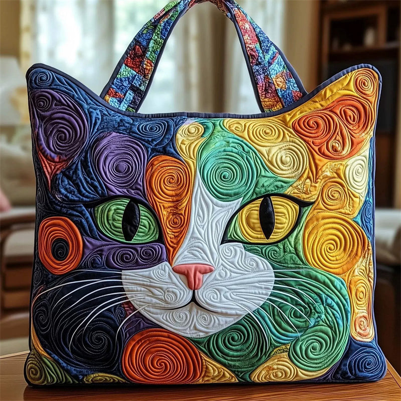 Stylish Colorful Cat Pattern Quilted Canvas Tote Bag