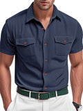 Men's Casual Solid Color Corduroy Lapel Cargo Shirts
