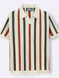 Men's Summer Short-sleeved Contrast Color Striped Knitted Polo Shirts