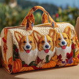 Autumn Leaves Pumpkin Corgi Dog Duffle Bag