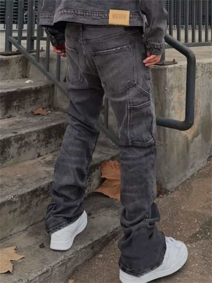 Men's Distressed Slim Fit Denim Jeans with Pockets