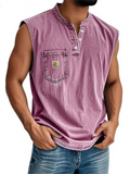 Men's Retro Cotton Distressed Pocket Sleeveless Henley Shirts