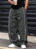Men's Casual Streetwear Baggy Contrasting Piping Wide Leg Parachute Pants