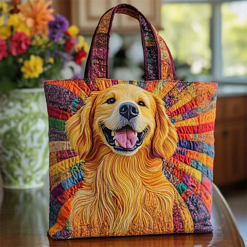 Women's Golden Retriever Dog Floral Quilted Tote Bag