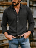 Men's Fashion Long Sleeved Button Up Shirts with Chest Pocket