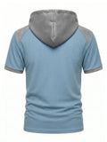 Men Waffle Knit Hooded Lace Up Short Sleeve Casual Shirt