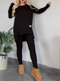 Women's Simple Casual Solid Color Round Neck  Asymmetric Hem Sweatshirts & Sweatpants Outfit