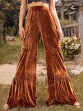 Women's Vintage Boho Style Ruffled Velvet Wide Leg Pants