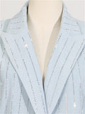 Women's Blue Bling Long Sleeve Single-Breasted Stripe Suit Coat