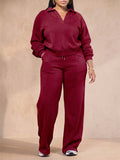 Women 2 Piece Casual Polo Wide Leg Lounge Set Sweatsuit